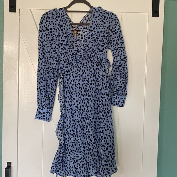 ⭐️No. 21 Star-Print Ruffle Silk Short Dress - Picture 4 of 10